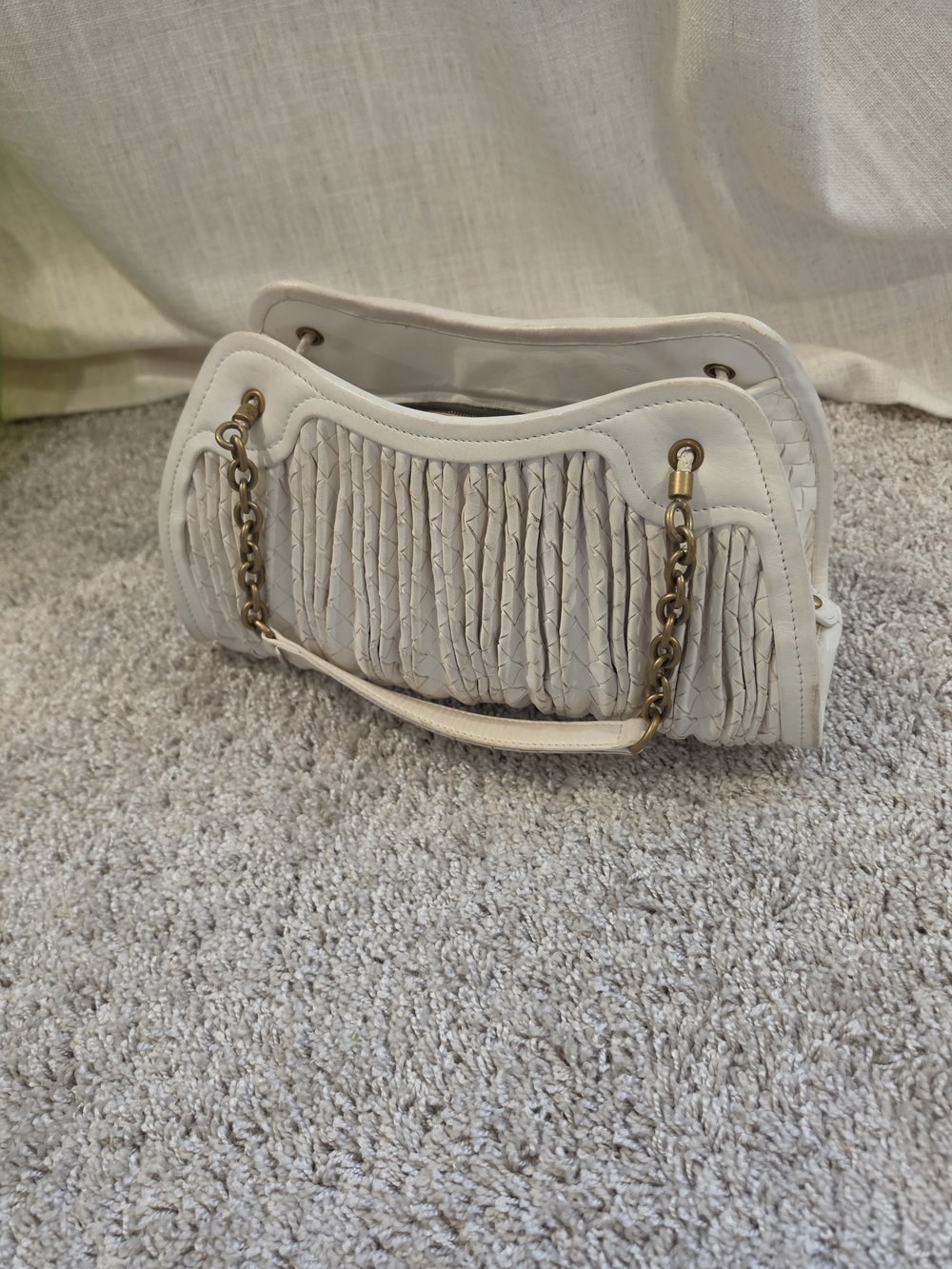 Bottega Veneta White Ruched Leather - Vintage